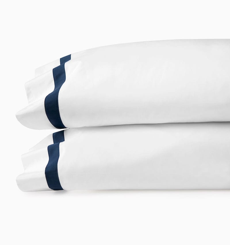 Pillowcases - Sferra Estate Bedding in White and Navy Blue at Fig Linens and Home