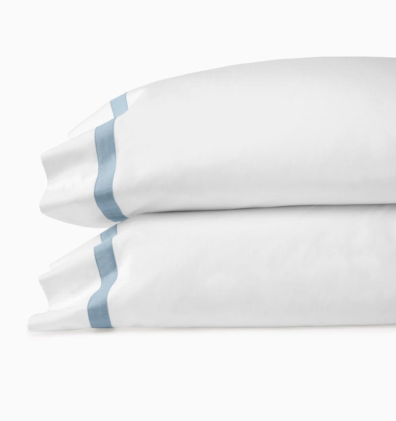 Pillowcases - Sferra Estate Bedding in White and Sea Blue at Fig Linens and Home