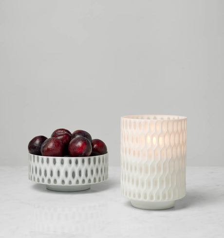 Alveare Hurricane Candle Holder by Sferra Linens in White at Fig Linens and Home - 3