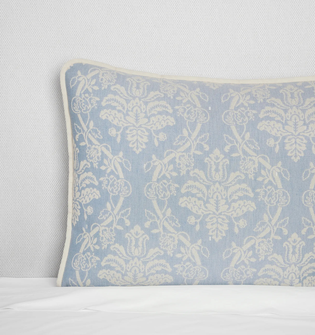 Isabella Jacquard Sham by Sferra x Scalamandre in Ivory/Sea at Fig Linens and Home - 1