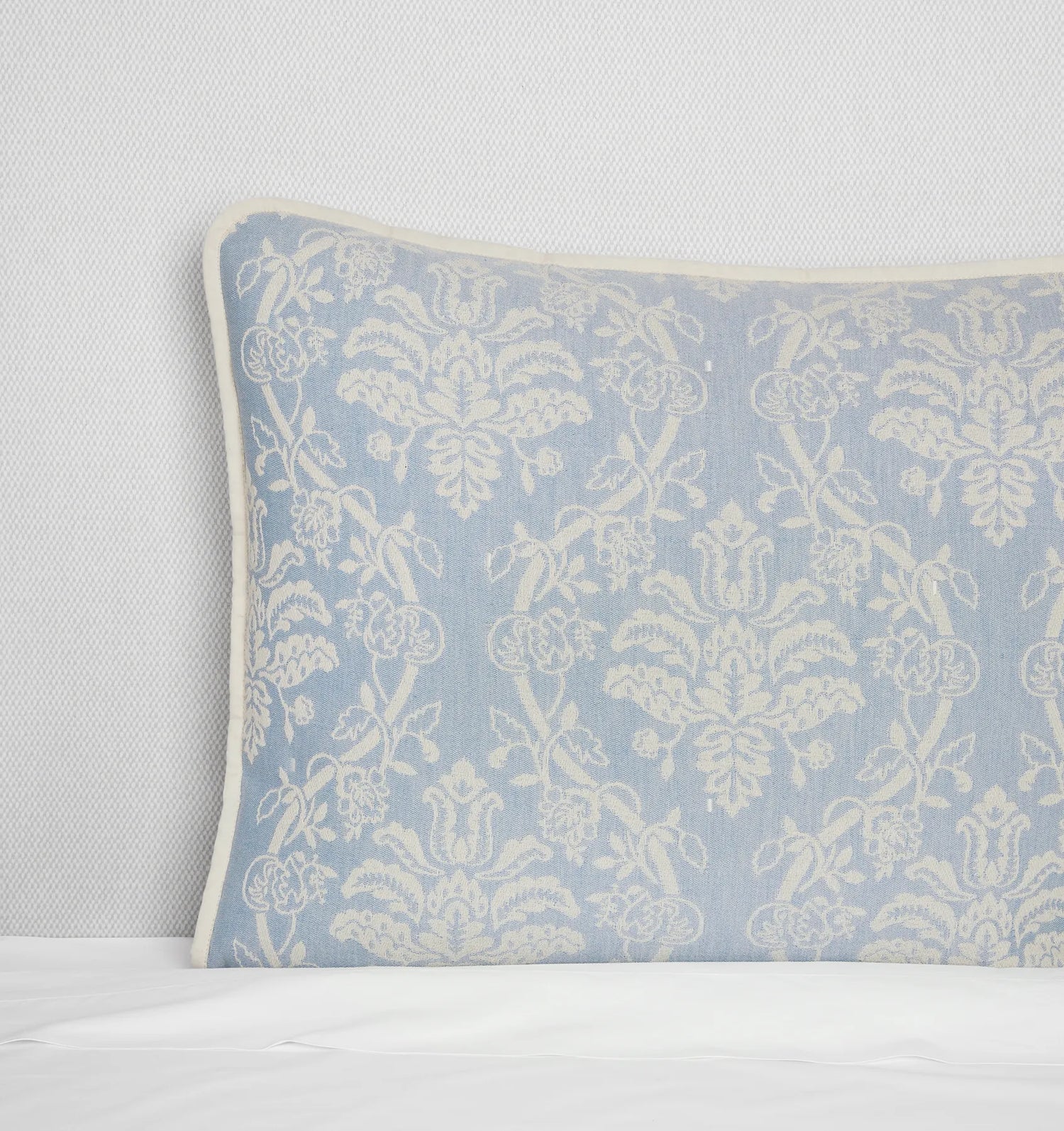 Isabella Jacquard Sham by Sferra x Scalamandre in Ivory/Sea at Fig Linens and Home - 1