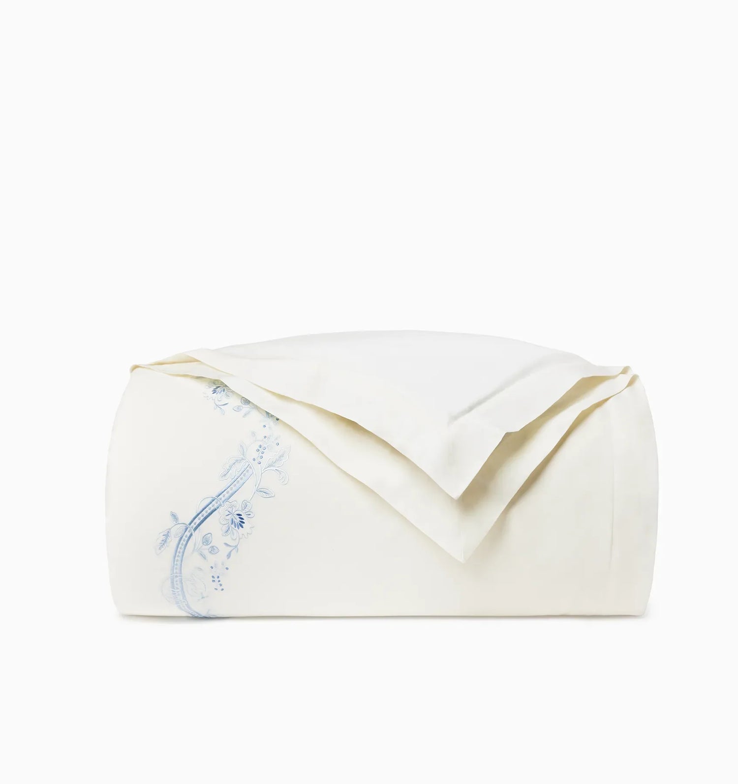 Isabella Embroidered Duvet Cover by Sferra x Scalamandre in Ivory/Sea at Fig Linens and Home - 3