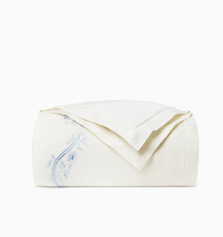 Isabella Embroidered Duvet Cover by Sferra x Scalamandre in Ivory/Sea at Fig Linens and Home - 3