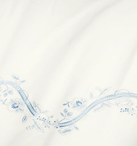 Isabella Embroidered Duvet Cover by Sferra x Scalamandre in Ivory/Sea at Fig Linens and Home - 4