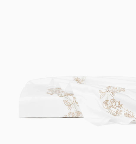Isabella Embroidered Flat Sheet by Sferra x Scalamandre in White/Sand at Fig Linens and Home - 3