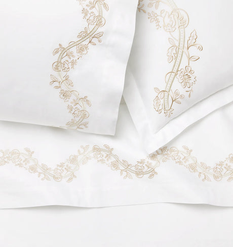 Isabella Embroidered Duvet Cover by Sferra x Scalamandre in White/Sand at Fig Linens and Home - 1