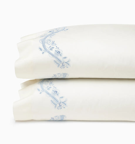Isabella Pillowcases by Sferra x Scalamandre in Ivory/Sea at Fig Linens and Home - 1