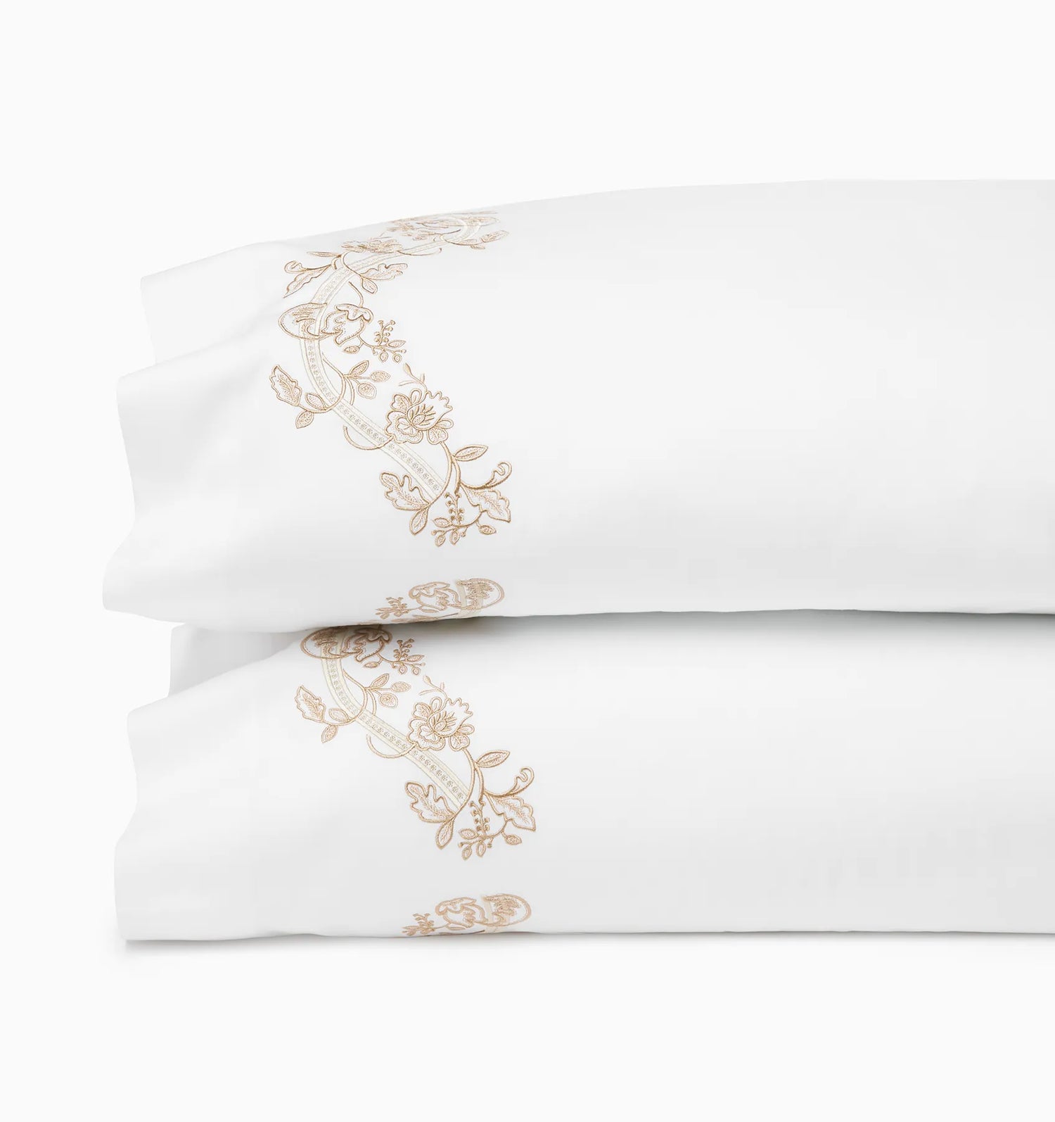 Isabella Pillowcases by Sferra x Scalamandre in White/Sand at Fig Linens and Home - 1