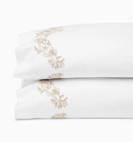 Isabella Pillowcases by Sferra x Scalamandre in White/Sand at Fig Linens and Home - 1