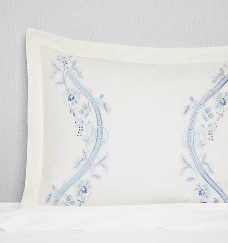 Isabella Embroidered Sham by Sferra x Scalamandre in Ivory/Sea at Fig Linens and Home - 2