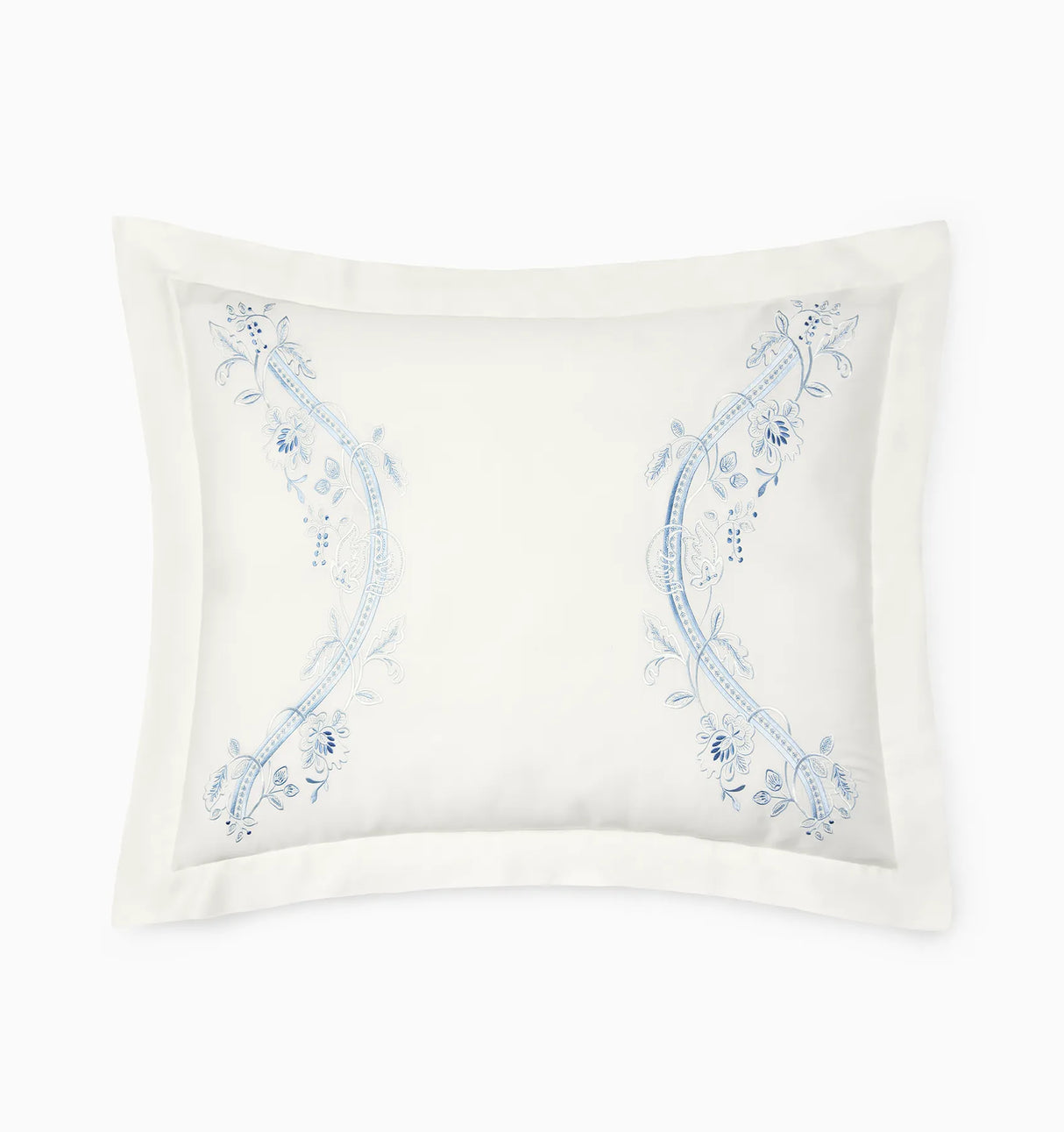 Isabella Embroidered Sham by Sferra x Scalamandre in Ivory/Sea at Fig Linens and Home - 4