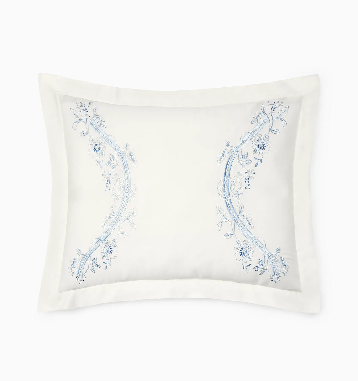 Isabella Embroidered Sham by Sferra x Scalamandre in Ivory/Sea at Fig Linens and Home - 4