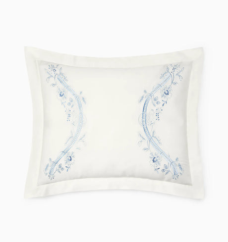 Isabella Embroidered Sham by Sferra x Scalamandre in Ivory/Sea at Fig Linens and Home - 4