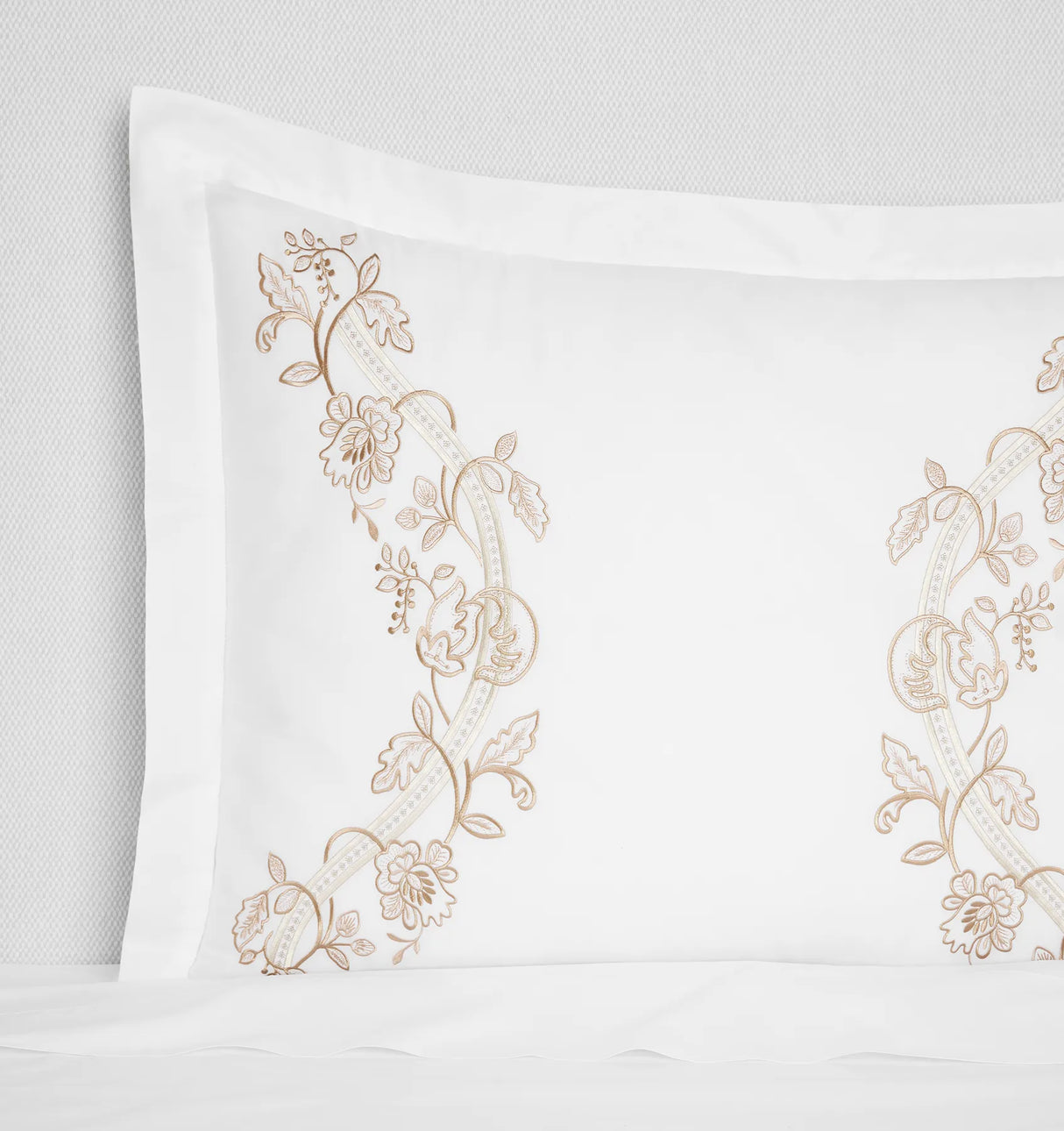 Isabella Embroidered Sham by Sferra x Scalamandre in White/Sand at Fig Linens and Home - 1