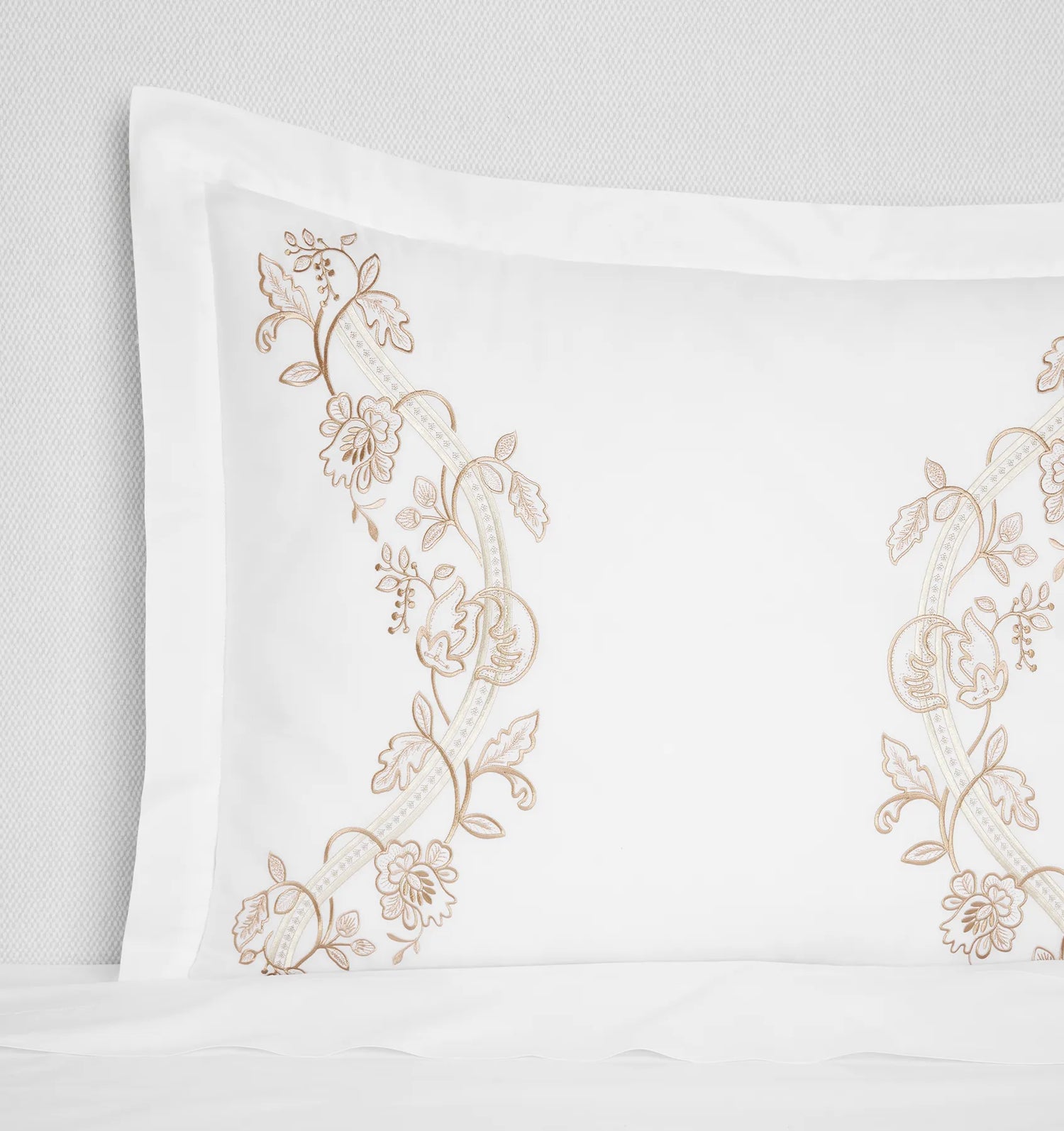 Isabella Embroidered Sham by Sferra x Scalamandre in White/Sand at Fig Linens and Home - 1