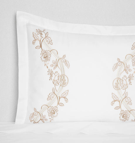 Isabella Embroidered Sham by Sferra x Scalamandre in White/Sand at Fig Linens and Home - 1