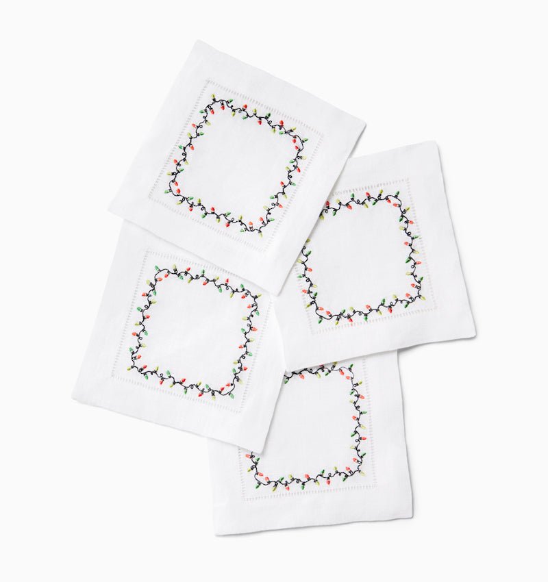 Luci Red and Green Cocktail Napkins by Sferra - Fig Linens and Home - Napkins Angles