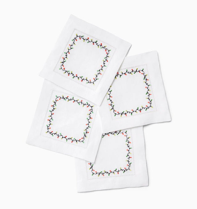 Luci Red and Green Cocktail Napkins by Sferra - Fig Linens and Home - Napkins Angles