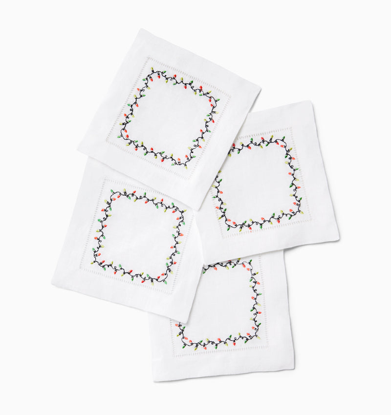 Luci Red and Green Cocktail Napkins by Sferra - Fig Linens and Home - Napkins Angles