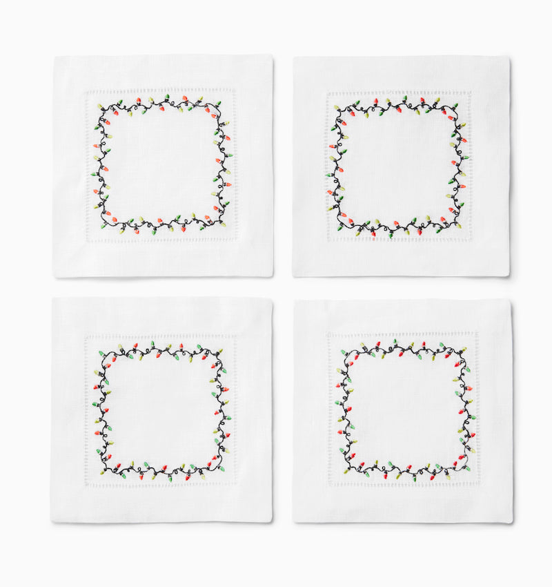 Luci Red and Green Cocktail Napkins by Sferra - Fig Linens and Home - Napkins side by side