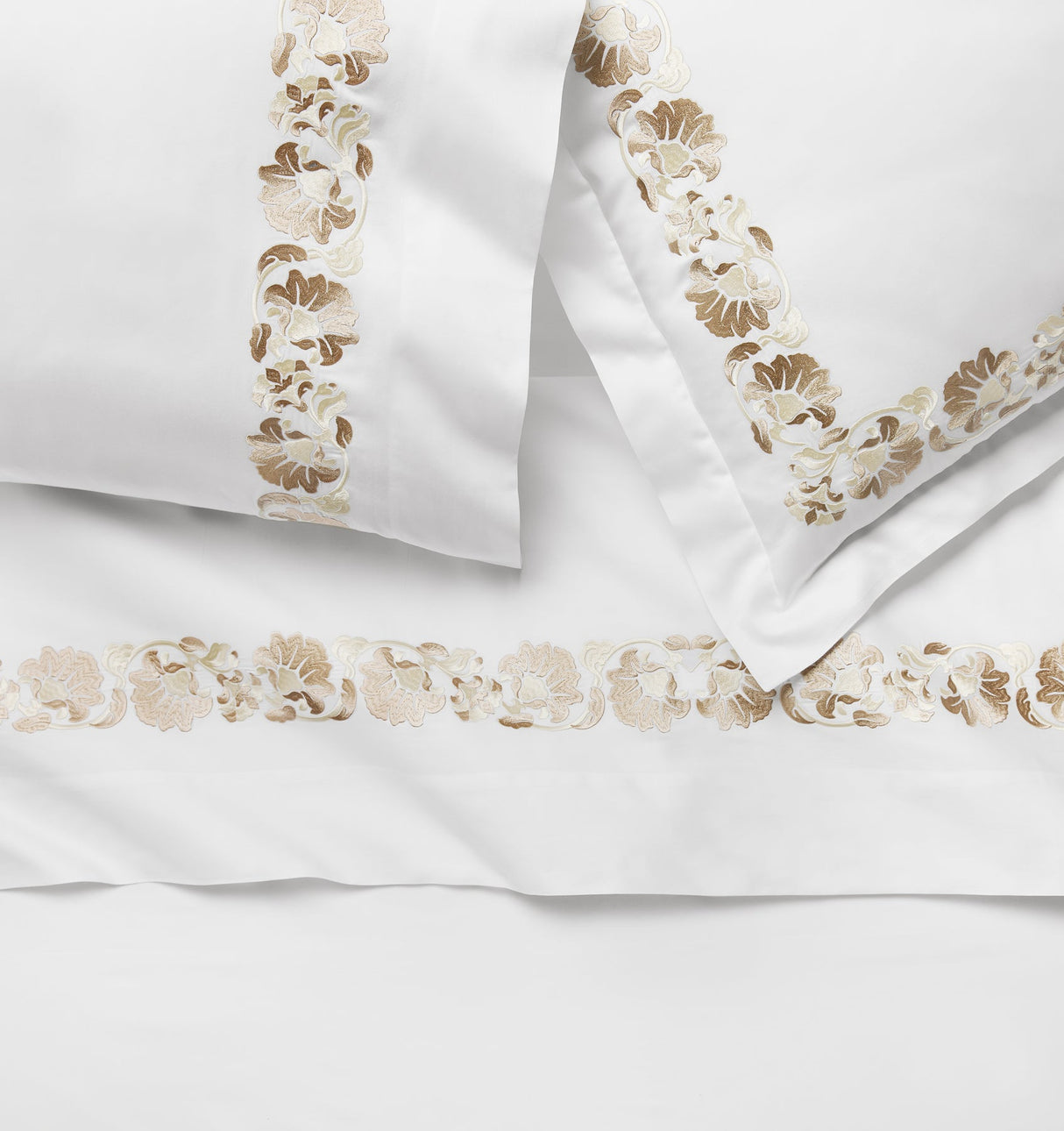 Tralcio Sand Bedding by Sferra at Fig Linens and Home - Flat Sheet