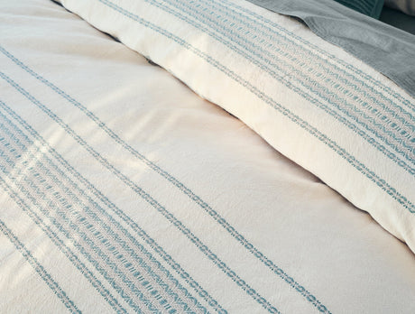 Coyuchi Rippled Stripe Undyed & Surf Organic Bedding at Fig Linens and Home - Fabric Detail View 1