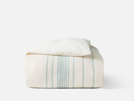 Duvet Cover - Coyuchi Rippled Stripe Undyed & Surf Organic Bedding at Fig Linens and Home