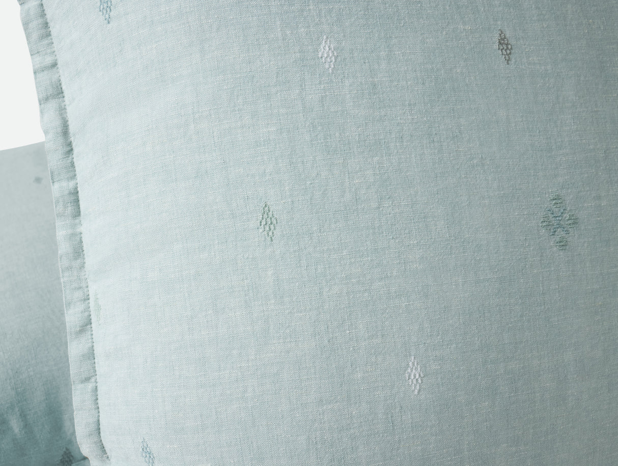 Pillow Detail - Coyuchi Cambria Embroidered 100% Organic Linen Pacific Blue Chambray Bedding 3