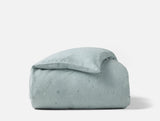 Duvet Cover - Coyuchi Cambria Embroidered 100% Organic Linen Pacific Blue Chambray Bedding 