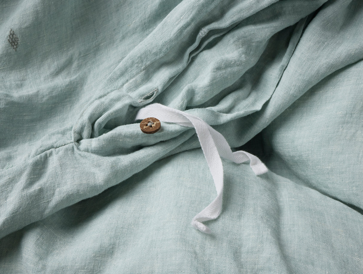 Coyuchi Cambria Embroidered Organic Linen Pacific Blue Chambray Bedding at Fig Linens and Home - 5