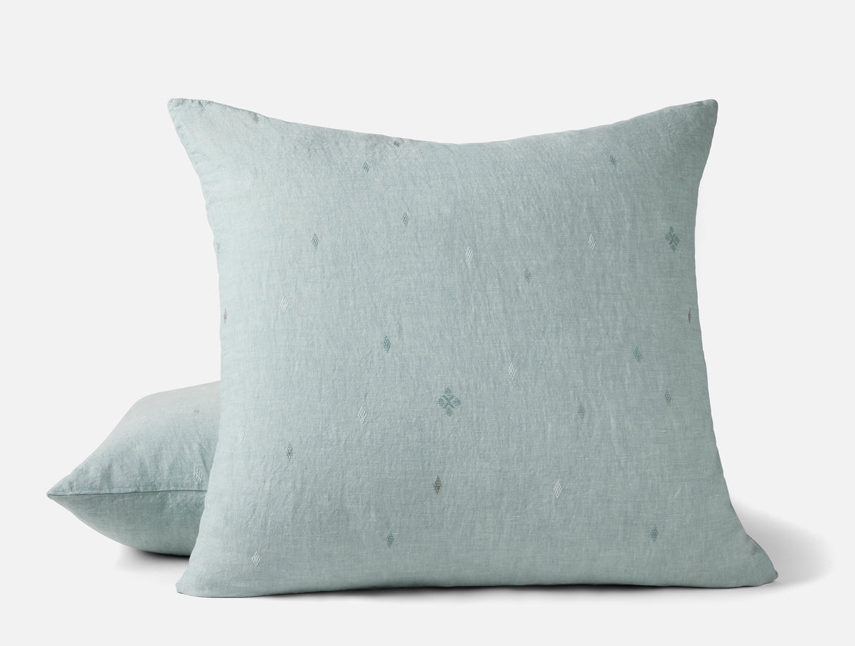 Euro Square Sham - Coyuchi Cambria Embroidered 100% Organic Linen Pacific Blue Chambray Bedding 