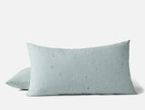 King Sham - Coyuchi Cambria Embroidered 100% Organic Linen Pacific Blue Chambray Bedding 