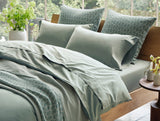 Coyuchi Sage Organic Crinkled Percale Sheet Sets - Lifestyle View at Fig Linens and Home