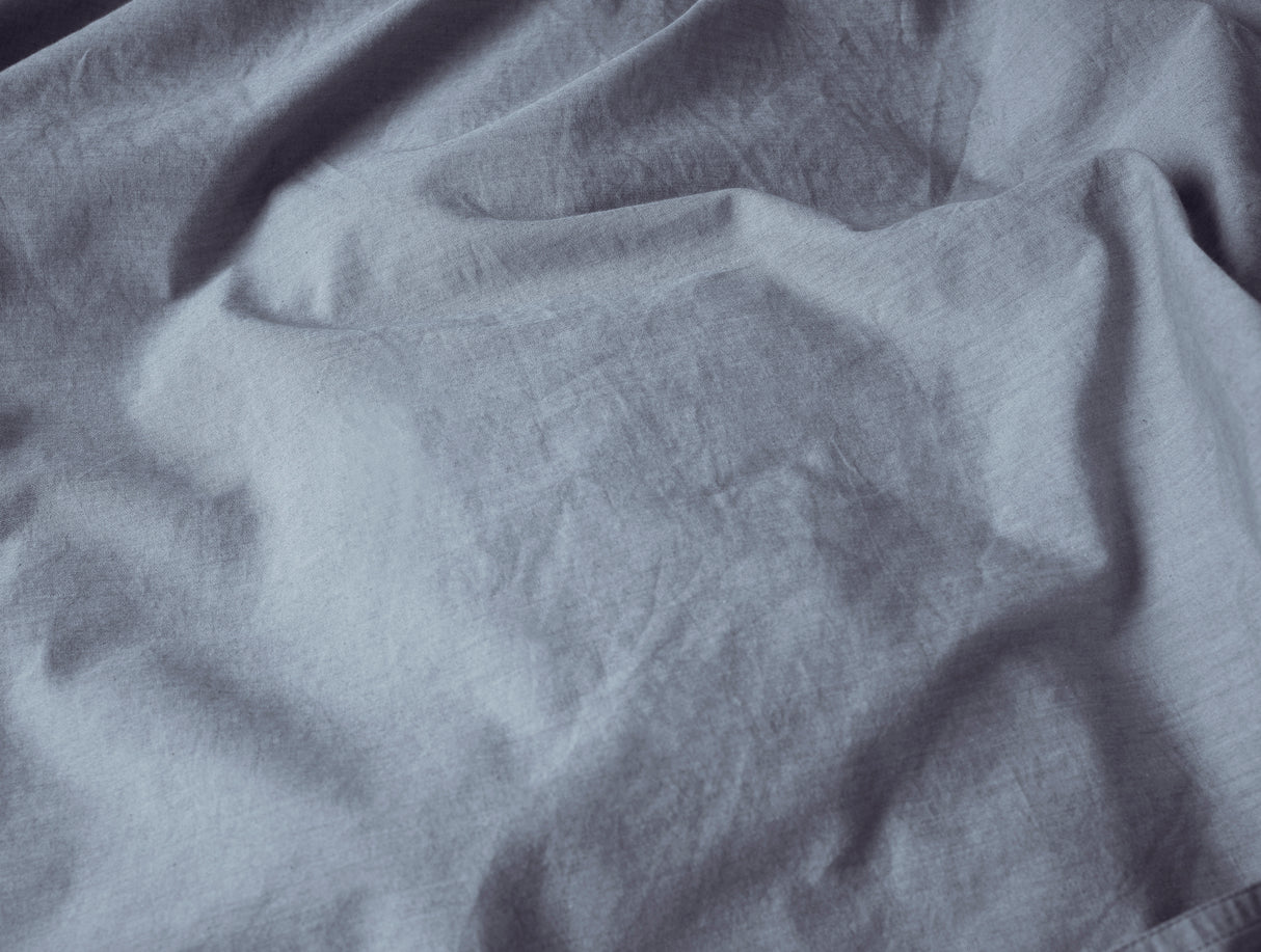 Duvet Cover Fabric Detail - Coyuchi Indigo Chambray Organic Crinkled Percale Bedding