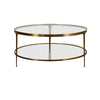 Worlds Away Stacey two tier round glass coffee table in antique brass at Fig Linens and Home