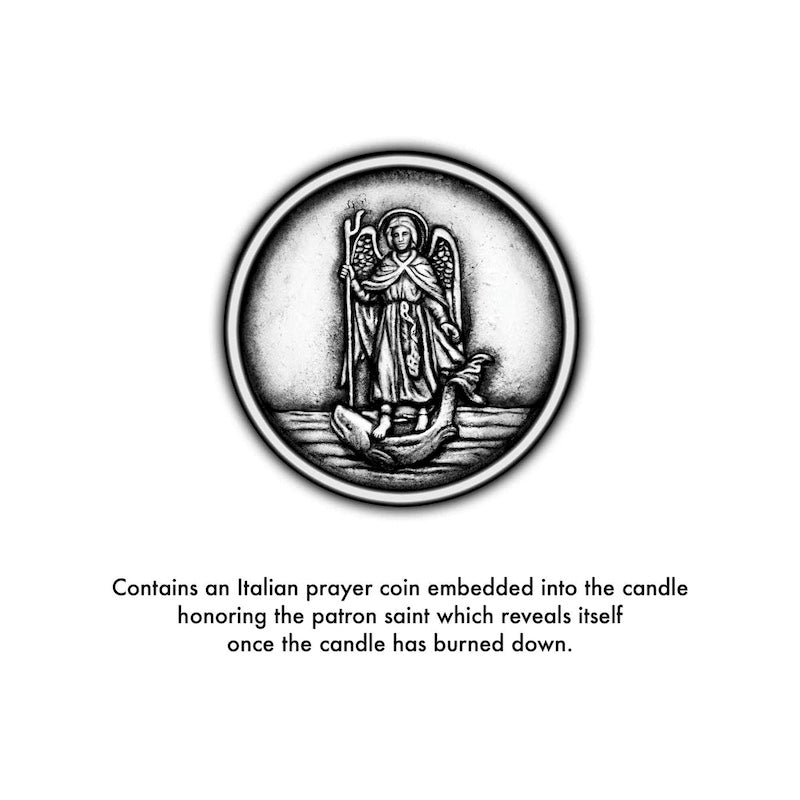 Italian Prayer Coin inside Saint Candle - Portion of Proceeds to Saint Jude Children's Hospital