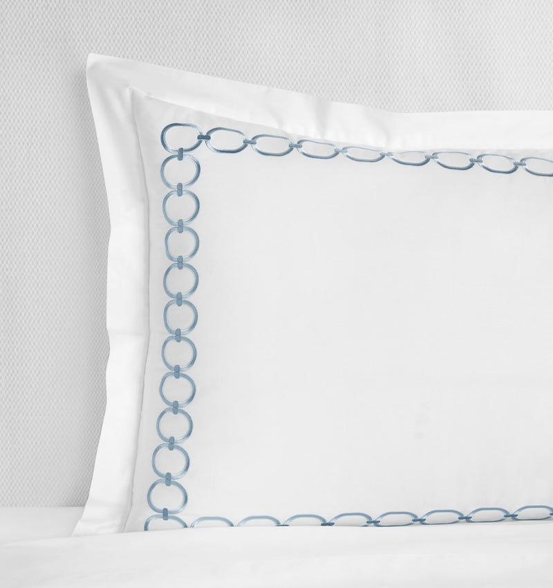Standard Sham - Sferra Linens Catena Sea Blue Percale Bedding at Fig Linens and Home