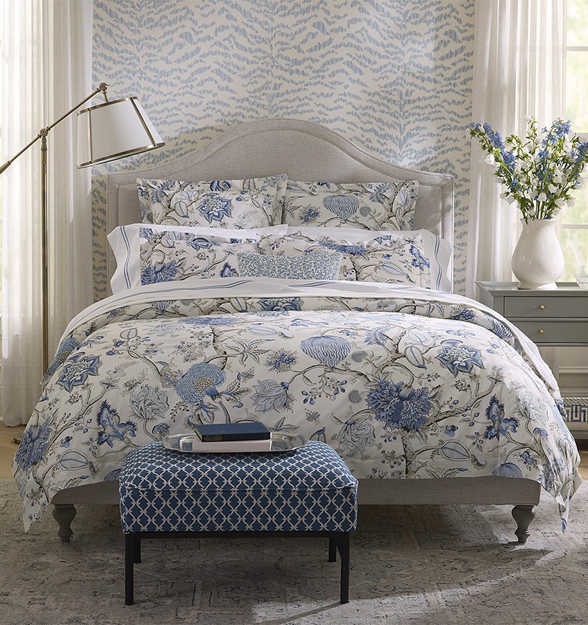 Pondicherry Bedding in Sea | Scalamandre Sferra Duvet Covers and Shams at Fig Linens and Home 1