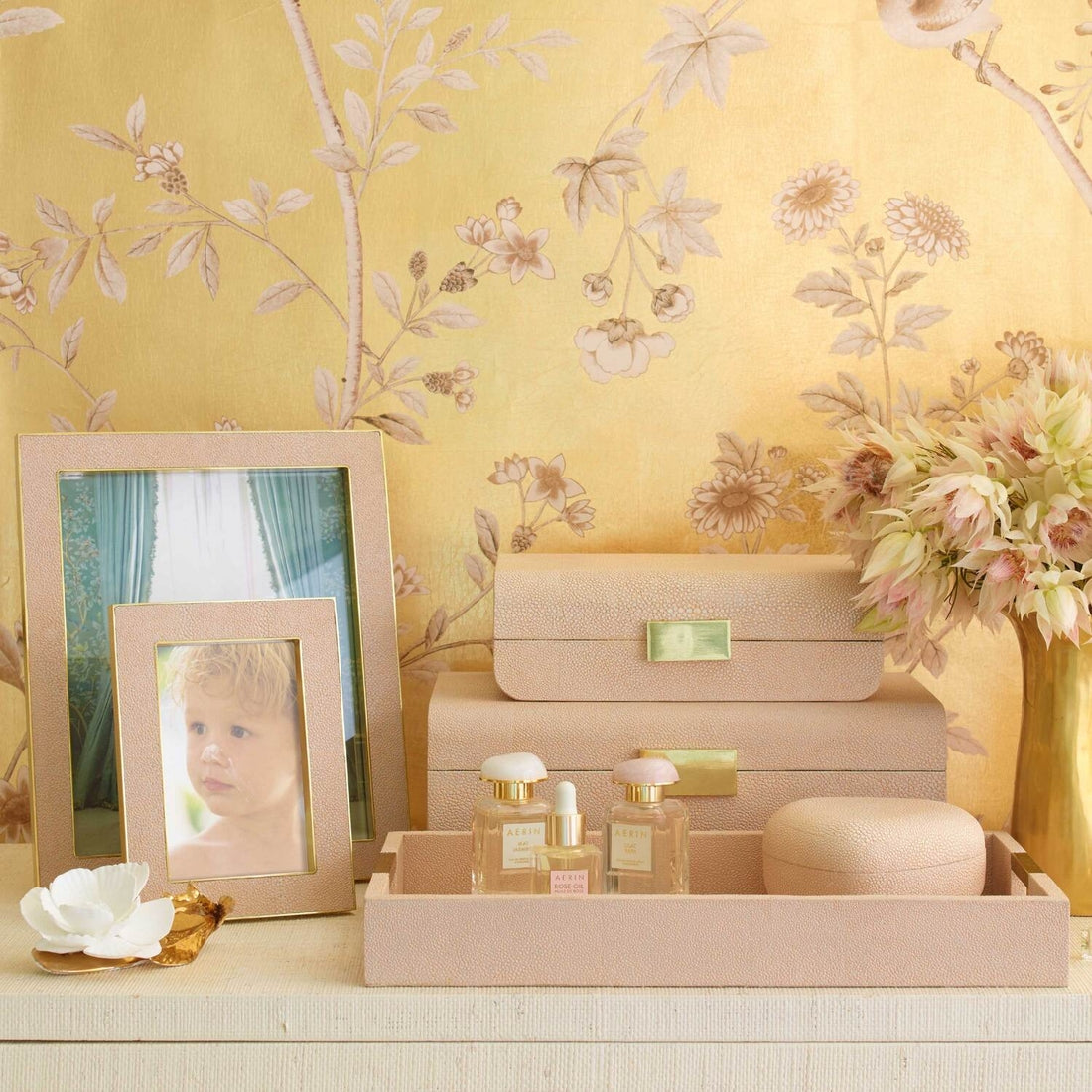 Shagreen Heart Box in Blush by AERIN at Fig Linens and Home - Lifestyle 1