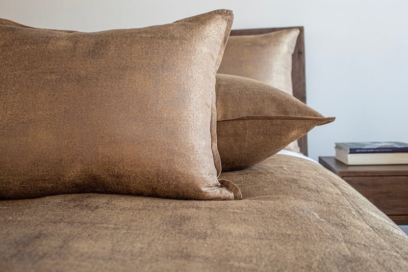 Detail Stardust Golden Box Pillows by Ann Gish at Fig Linens and Home