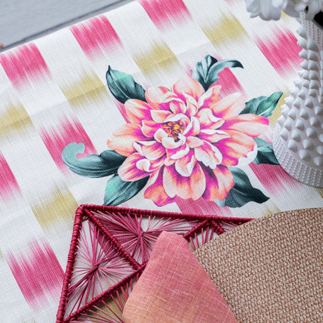 Bermuda Pink Floral Tablecloth Detail 2 | Mode Living at Fig Linens and Home