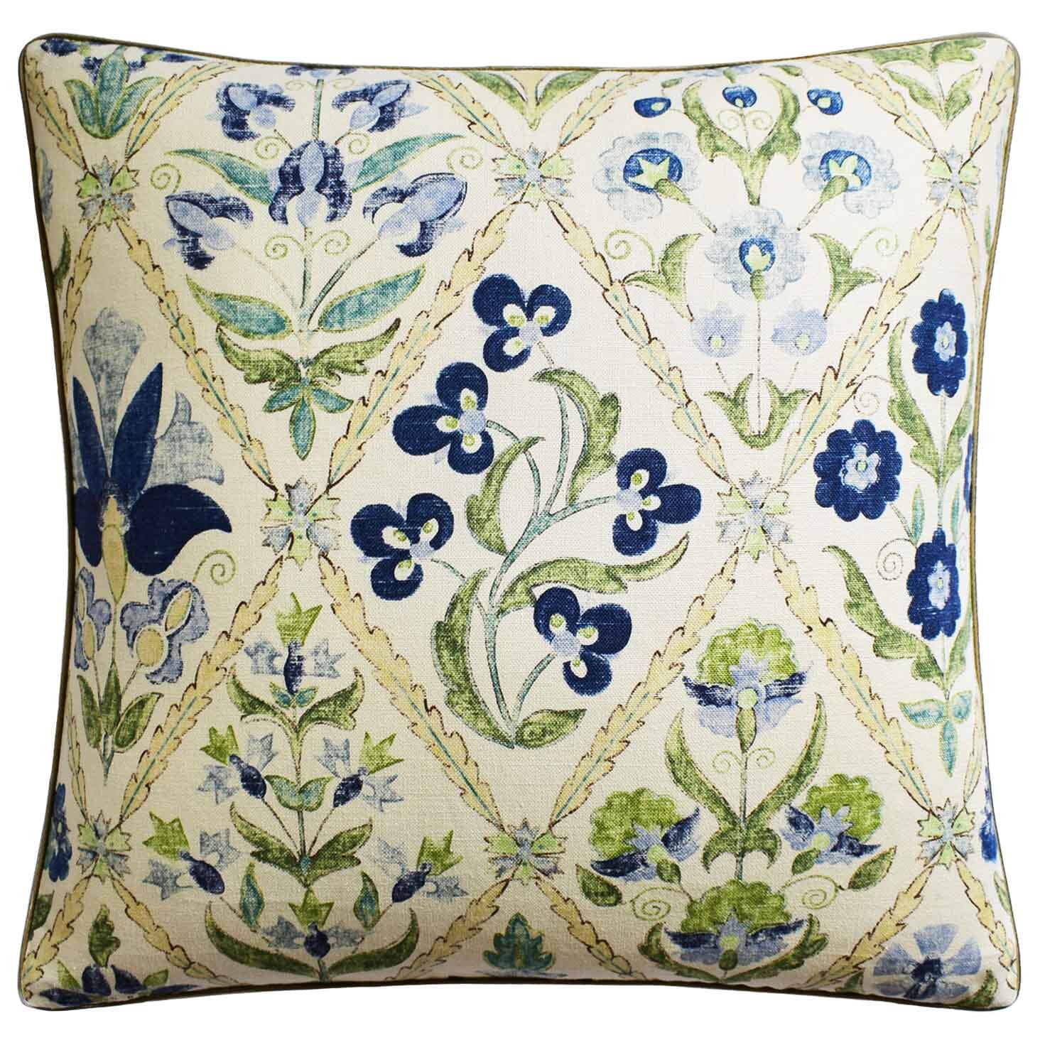 Susani Trellis Blue and Green - Throw Pillow by Ryan Studio