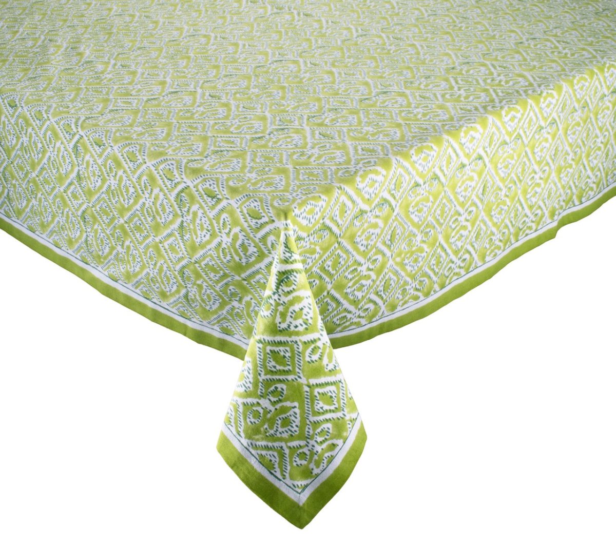 Kim Seybert Alresco Tablecloth in Olive & Green by Kim Seybert - Olive/Green 126"L x 58"W x 0.1"H at FIG LINENS AND HOME - 1