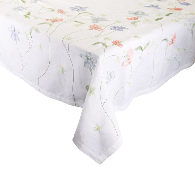 Kim Seybert Vista Tablecloth in White & Multi by Kim Seybert - White/Multi 126"L x 66"W x 0.1"H at FIG LINENS AND HOME - 1