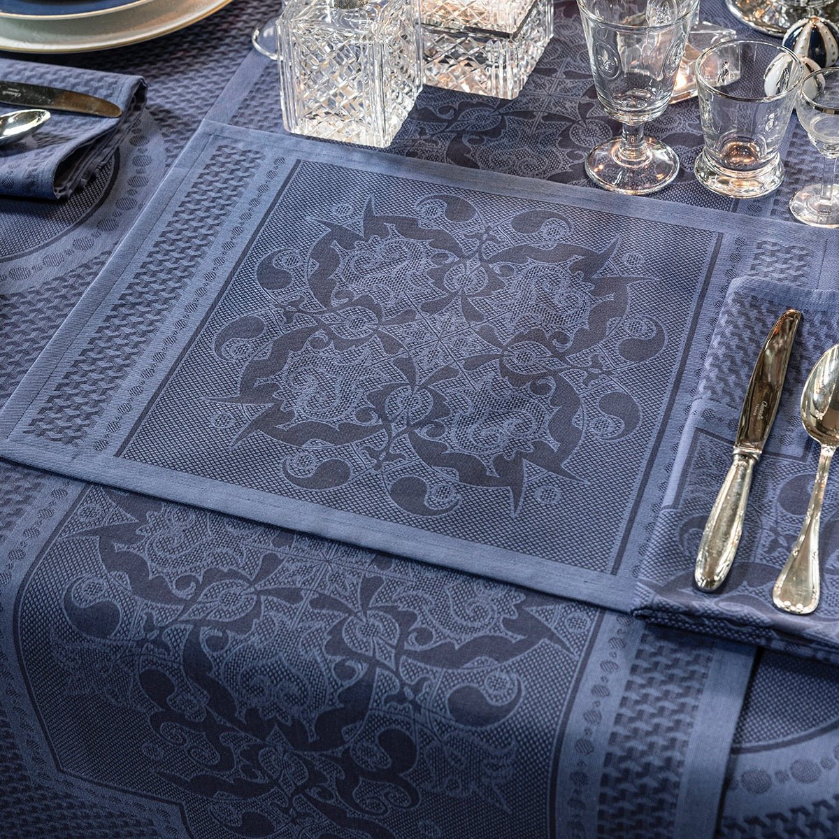 Palais Venitien Blue 69" x 69" Tablecloth by Le Jacquard Français - 9at Fig Linens and Home - 2