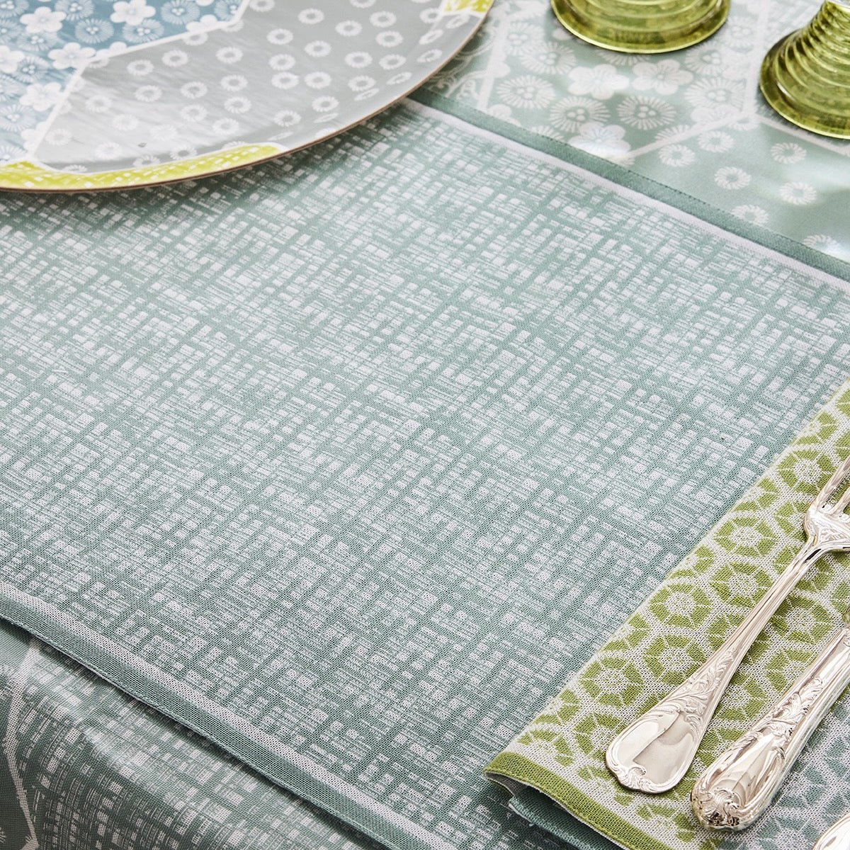 Wagara Green 20" x 14" Placemat by Le Jacquard Français - 9at Fig Linens and Home - 3