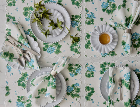 Geranium Tablecloths in Blue by Matouk x Tillet at Fig Linens and Home - View 2