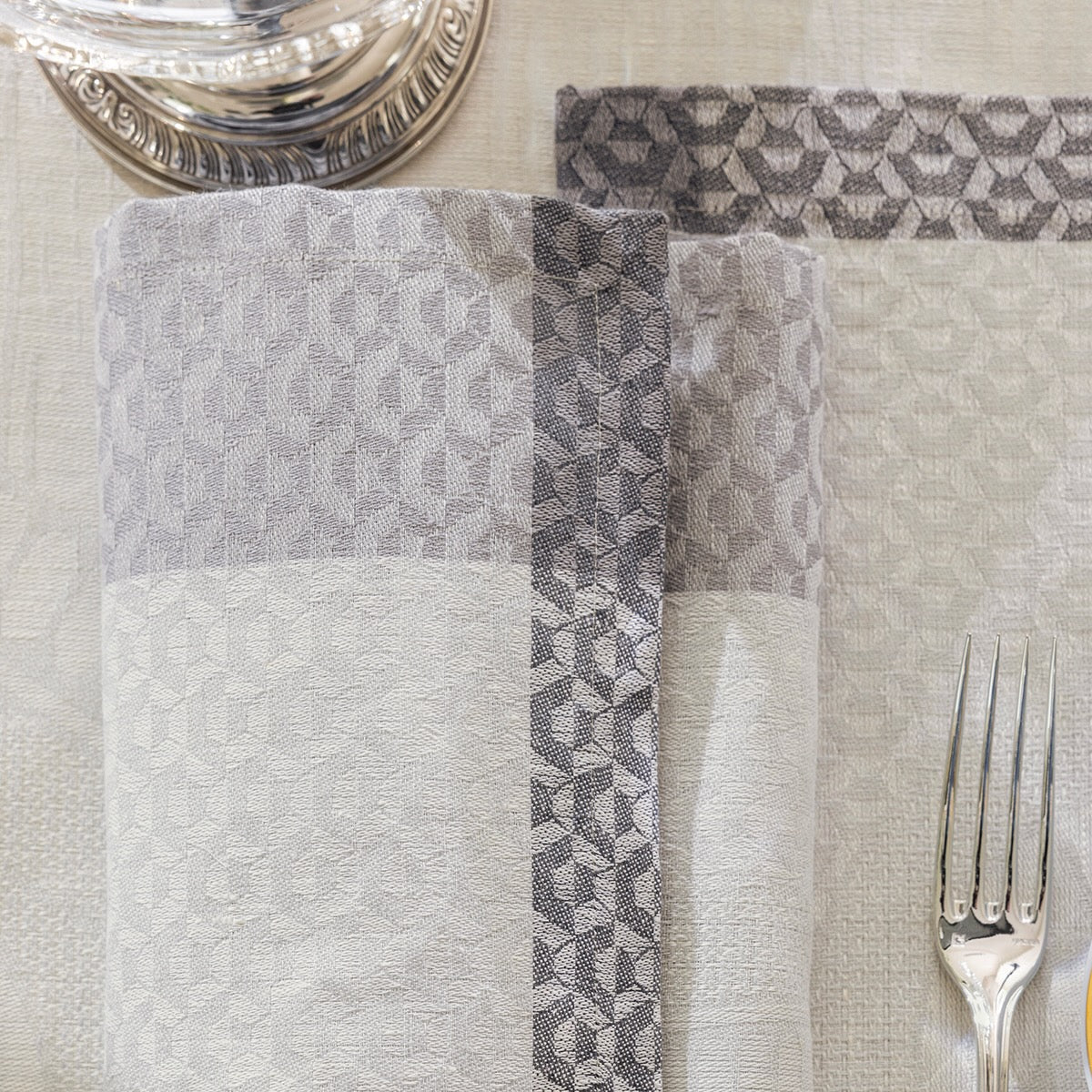 Evasion Celeste Grey 23" x 23" Napkin by Le Jacquard Français - 9at Fig Linens and Home - 2