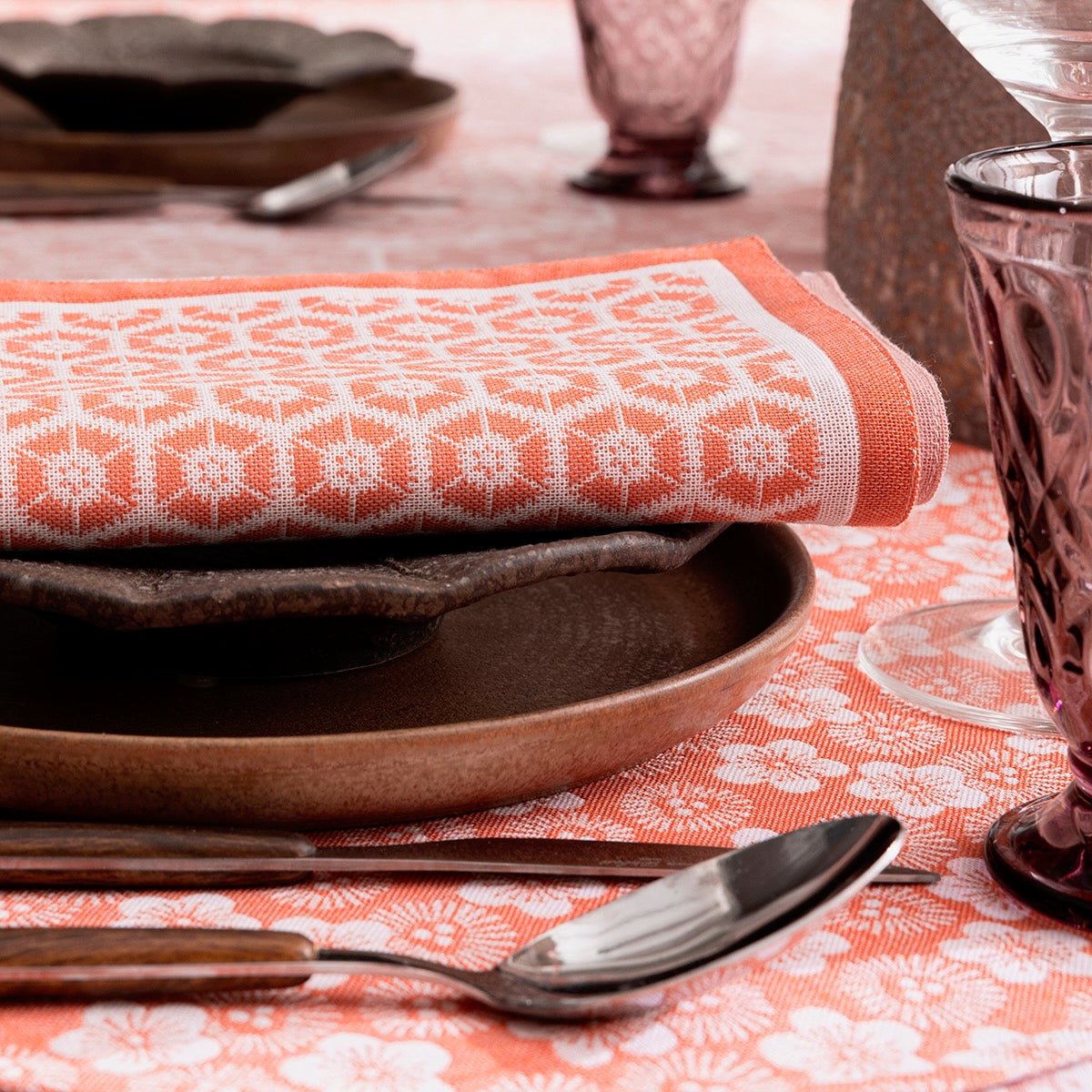 Wagara Pink 20" x 14" Placemat by Le Jacquard Français - 9at Fig Linens and Home - 8
