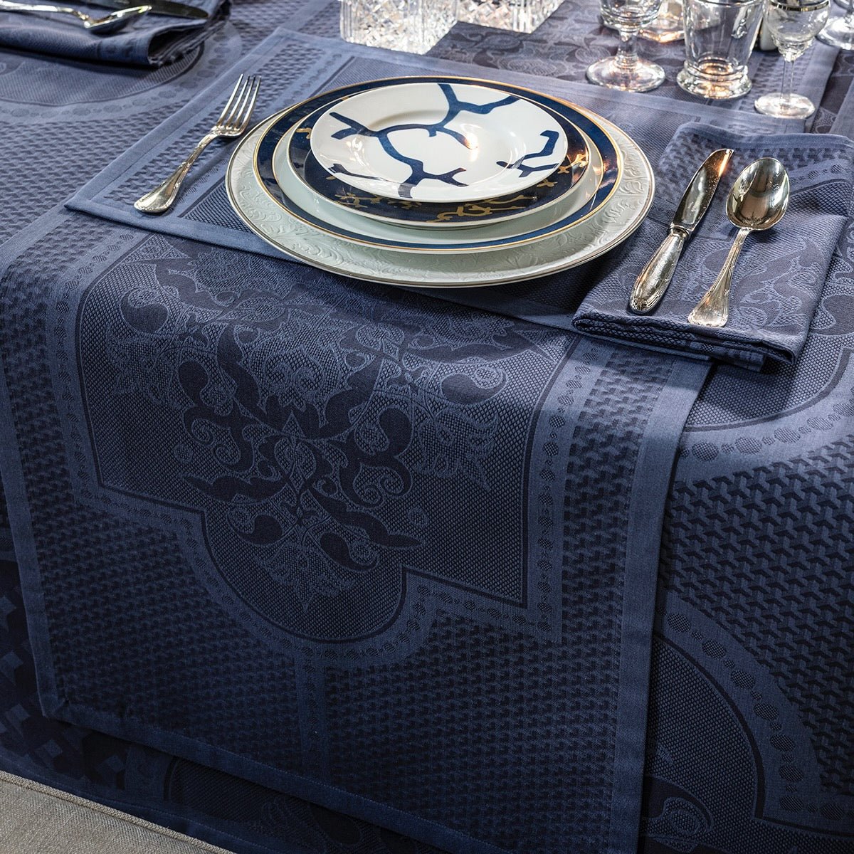 Palais Venitien Blue 23" x 23" Napkin by Le Jacquard Français - 9at Fig Linens and Home - 7